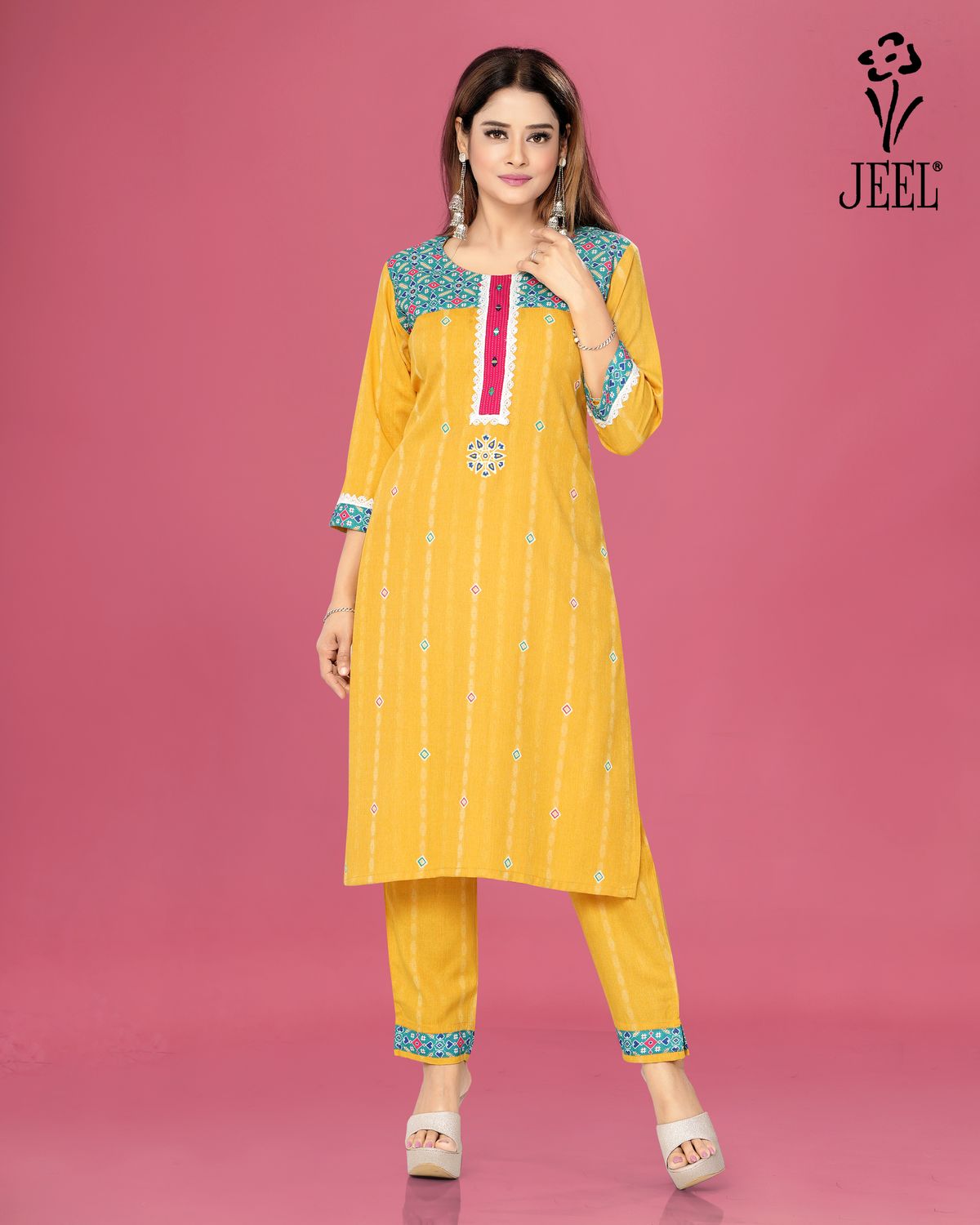 JEEL Kurti &amp; Pant Set - Lemon Yellow