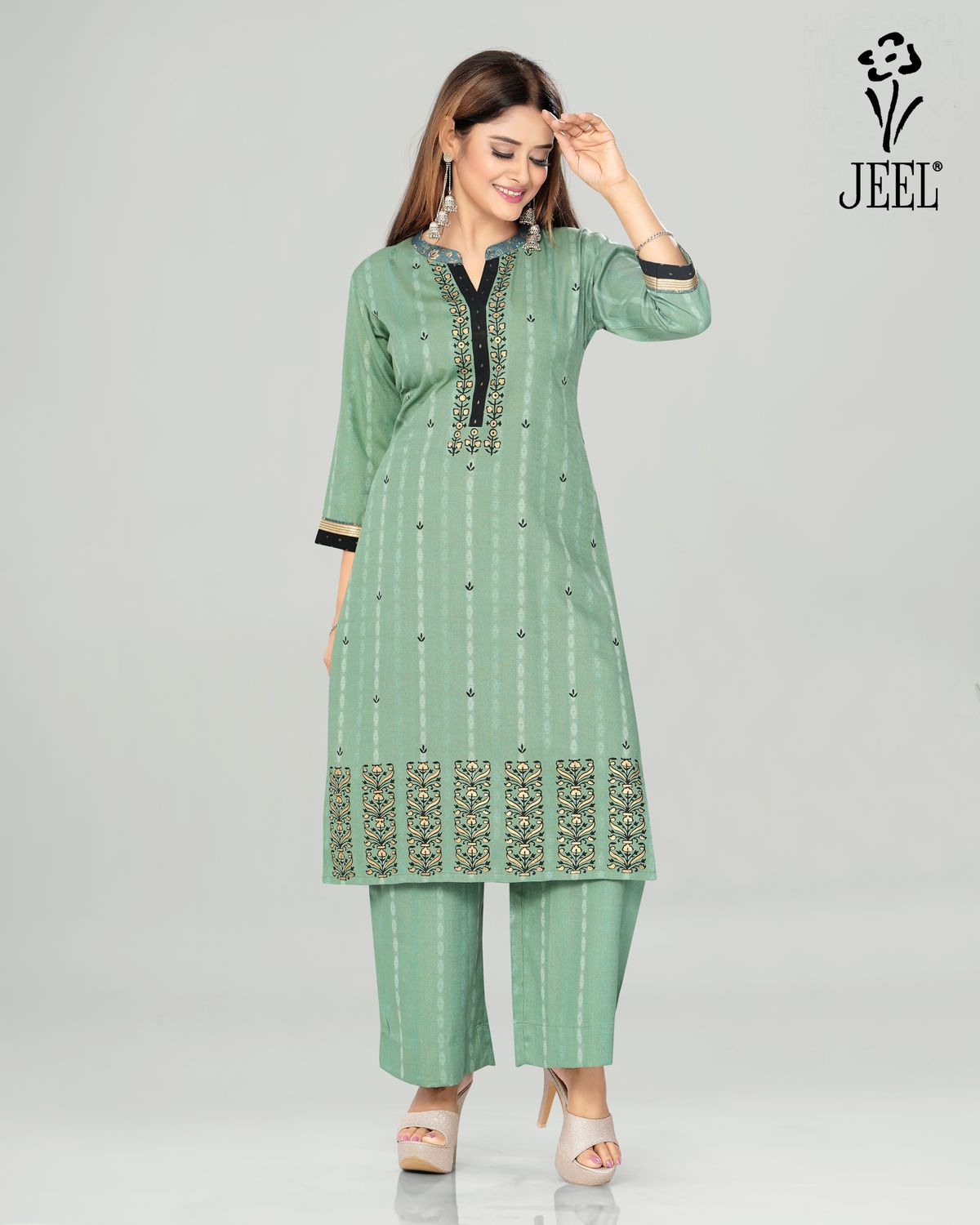 JEEL Kurti &amp; Plazo Set - Mint Green