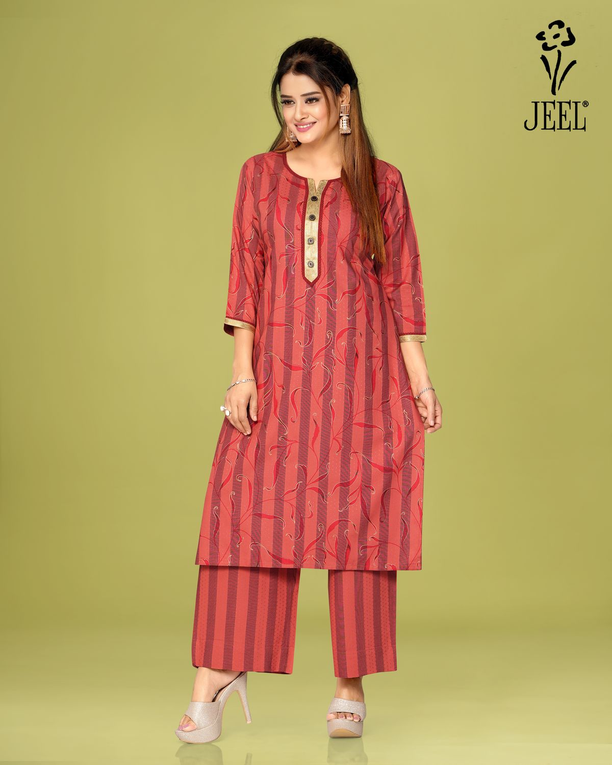 JEEL Kurti &amp; Plazo Set - Peach