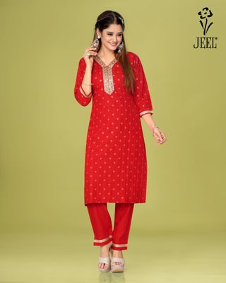 JEEL Kurti &amp; Pant Set - Red