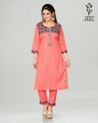 JEEL Kurti &amp; Pant Set - Coral Peach