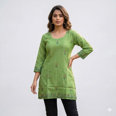 JEEL Short Kurti - Pine Green