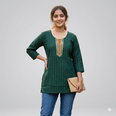 JEEL Short Kurti - Bottle Green