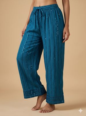 JEEL Chikan Palazzo - Denim Blue
