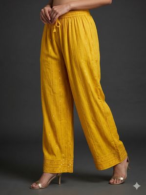 JEEL Chikan Palazzo - Yellow