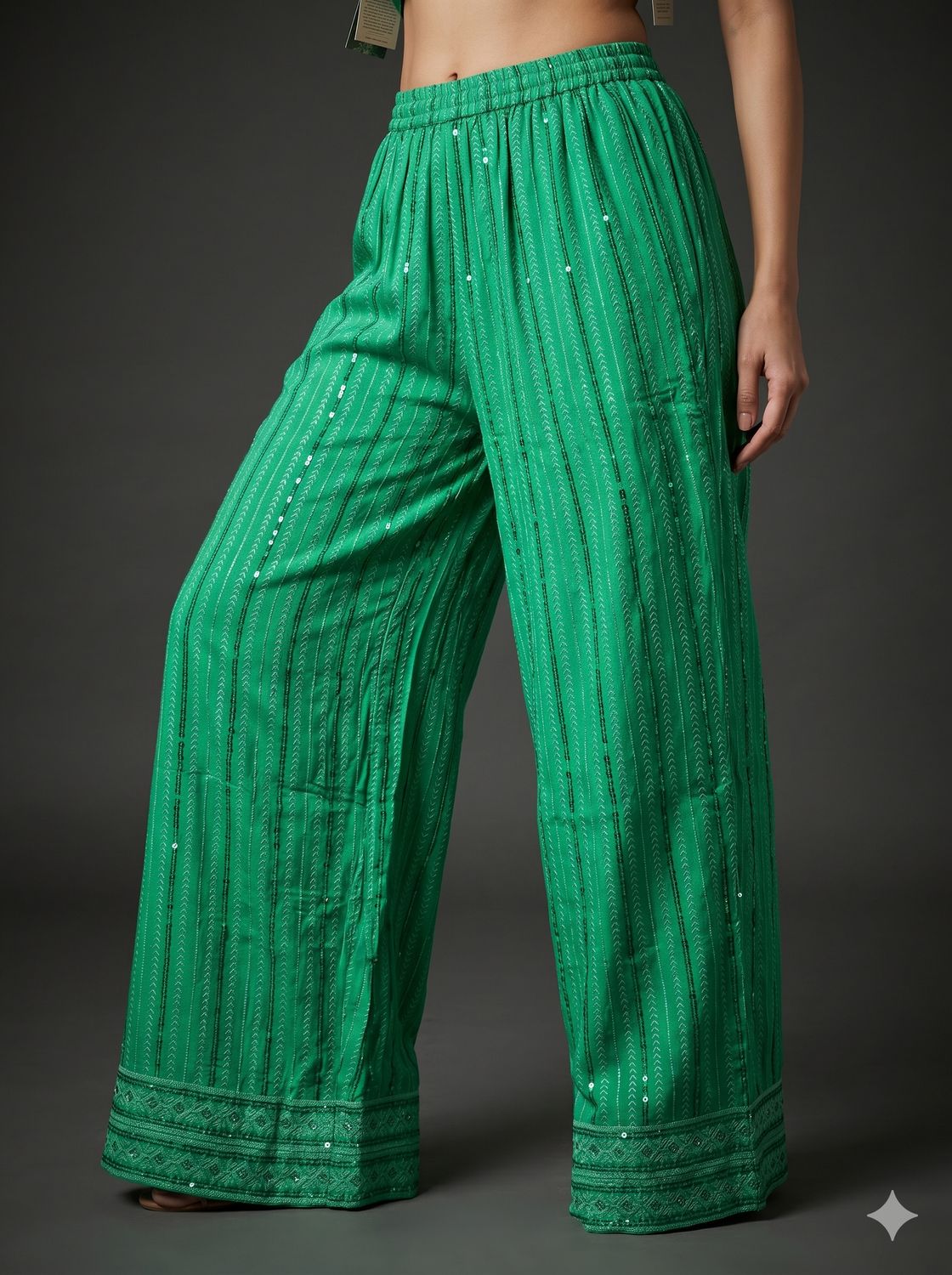 JEEL Chikan Palazzo - Lime green