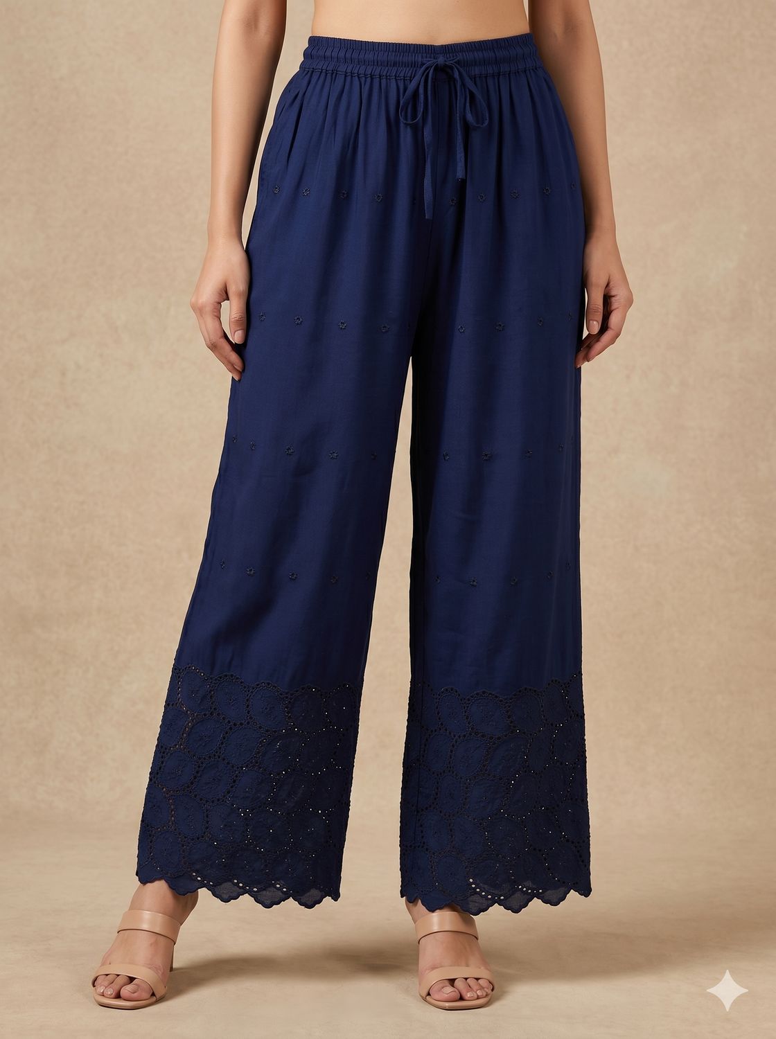JEEL Chikan Palazzo - Navy Blue