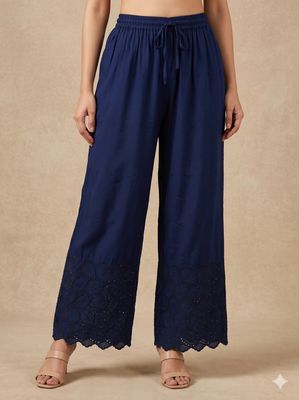 JEEL Chikan Palazzo - Navy Blue