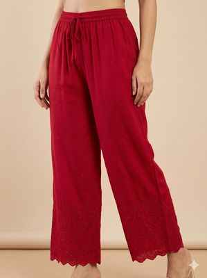 JEEL Chikan Palazzo - Maroon
