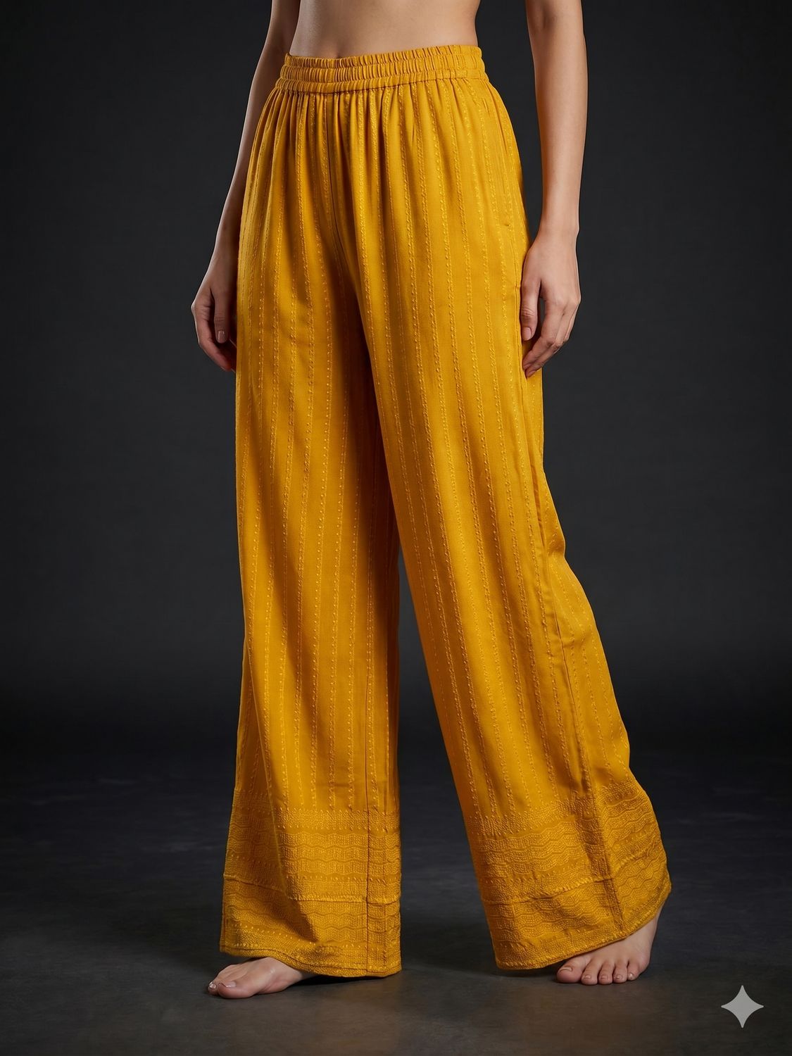 JEEL Chikan Palazzo - Mustard