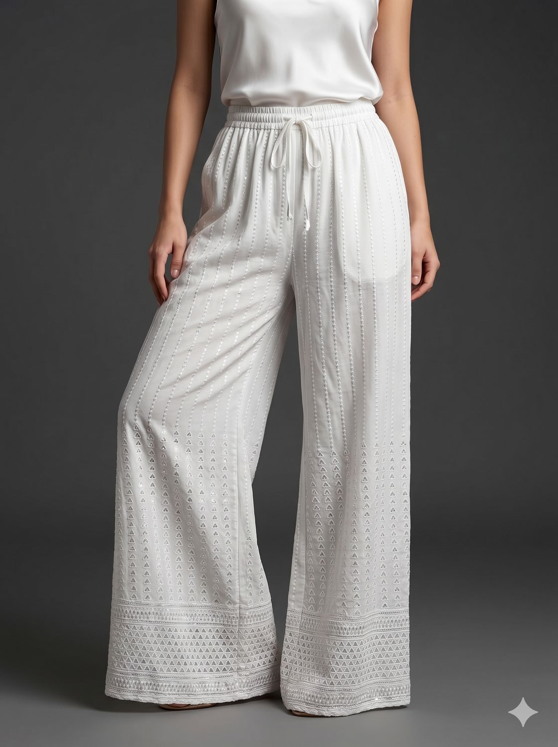 JEEL Chikan Palazzo - White