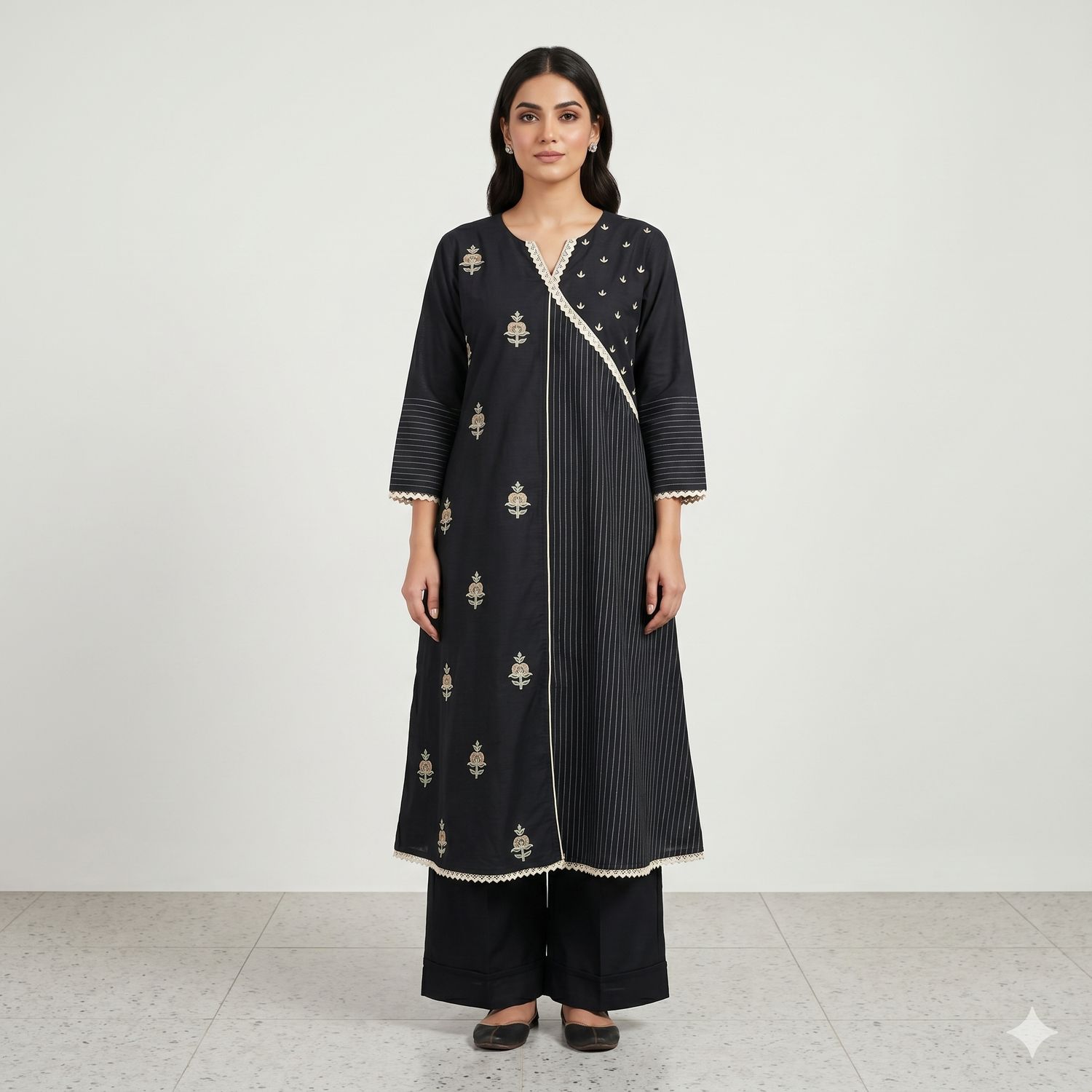JEEL Kurti &amp; Plazo Set - Carbon Black