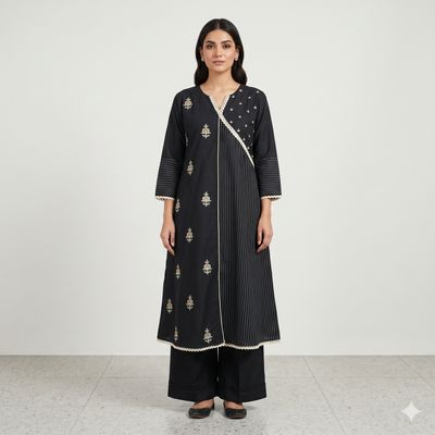 JEEL Kurti &amp; Plazo Set - Carbon Black