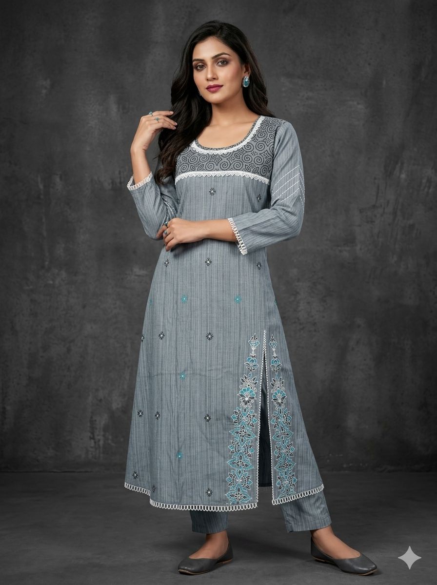 JEEL Kurti &amp; Plazo Set - Steel Grey