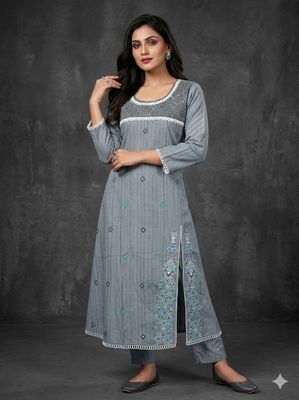 JEEL Kurti &amp; Palazzo Set - Steel Grey