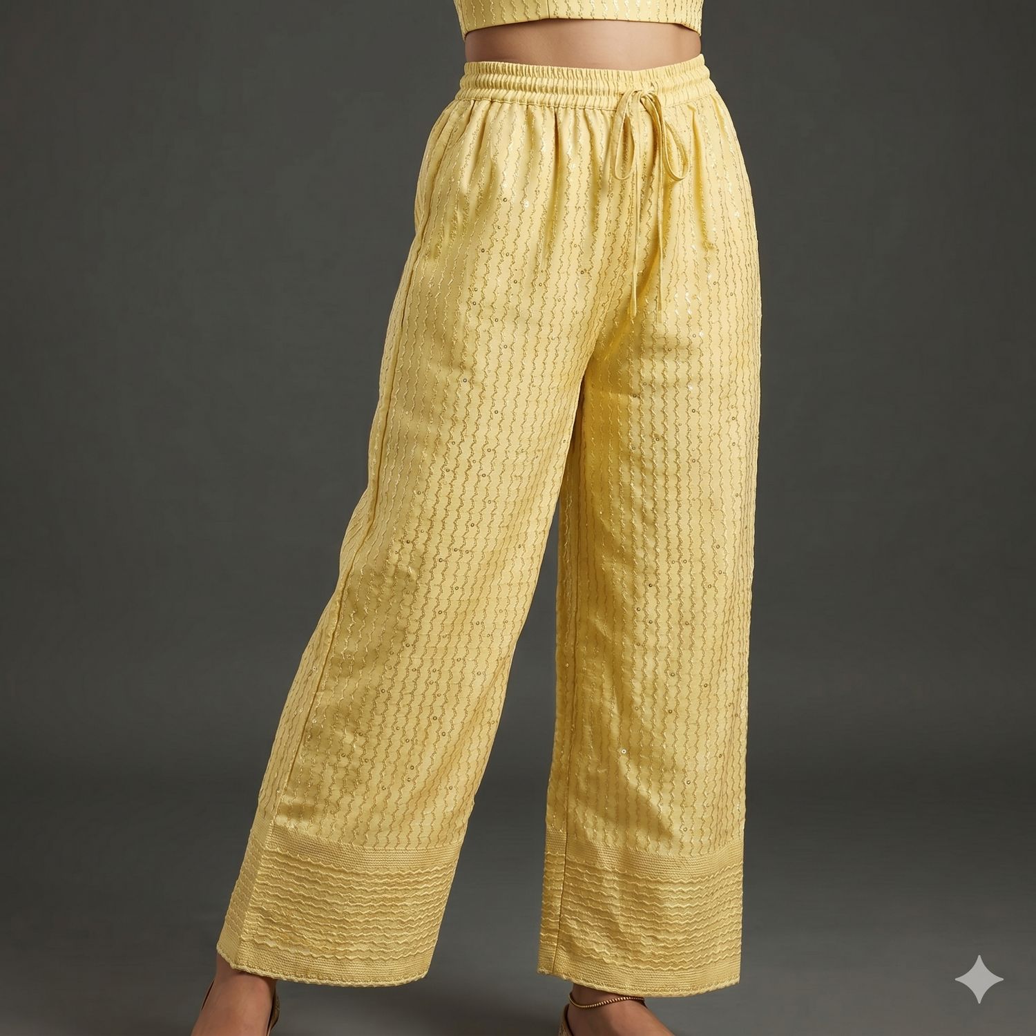 JEEL Chikan Palazzo - Pastel Yellow