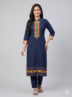 JEEL Kurti &amp; Pant Set - Navy Blue