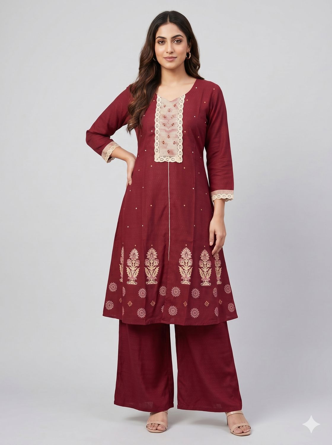 JEEL Kurti &amp; Palazzo  Set - Maroon