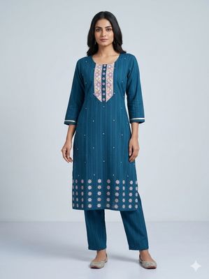 JEEL Kurti &amp; Pant  Set - Deep Blue