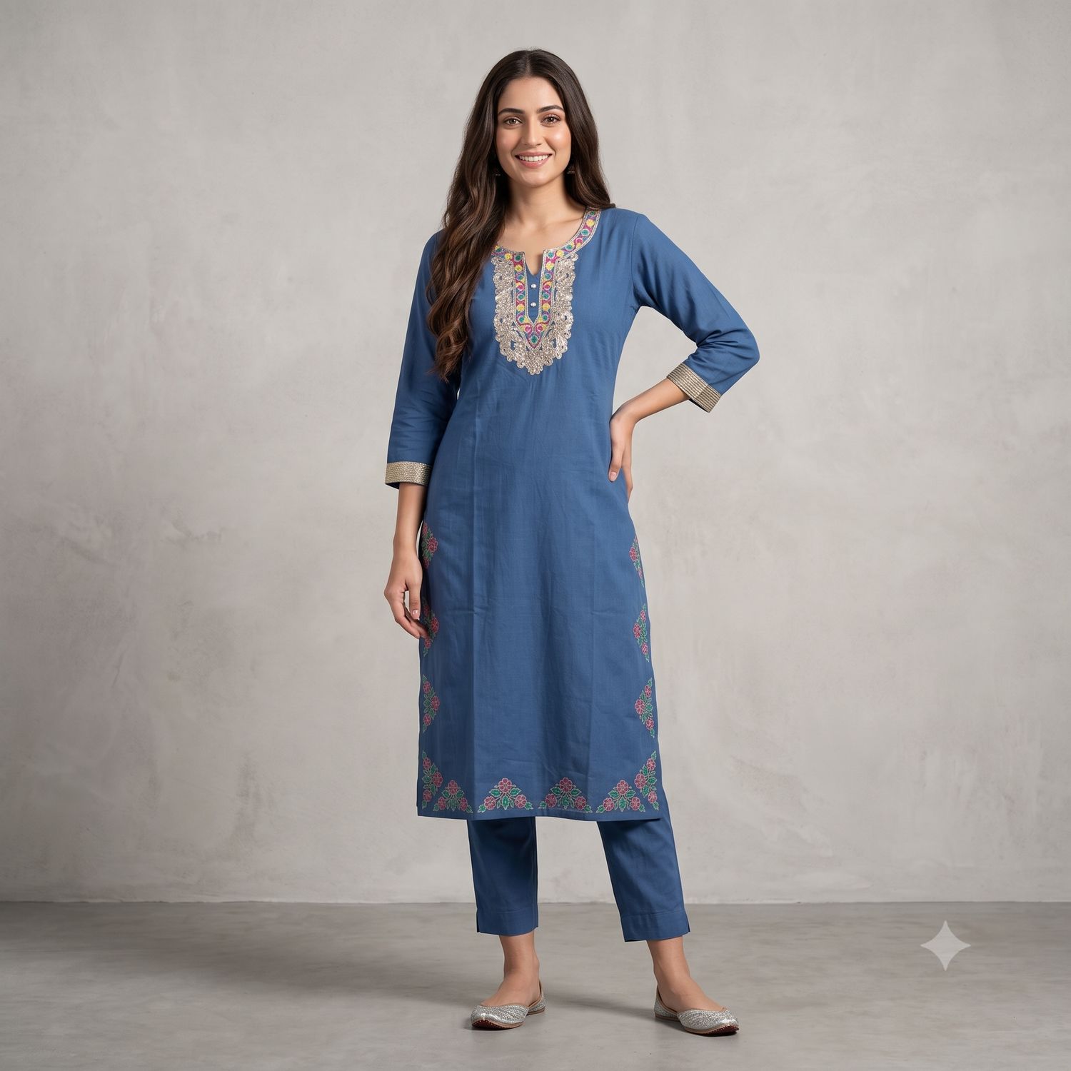 JEEL Kurti & Pant Set - Teal Blue JEEL Kurti & Pant Set - Teal Blue