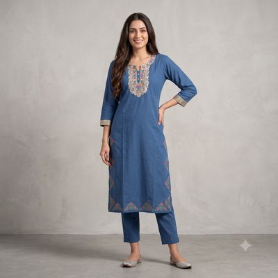 JEEL Kurti &amp; Pant Set - Teal Blue