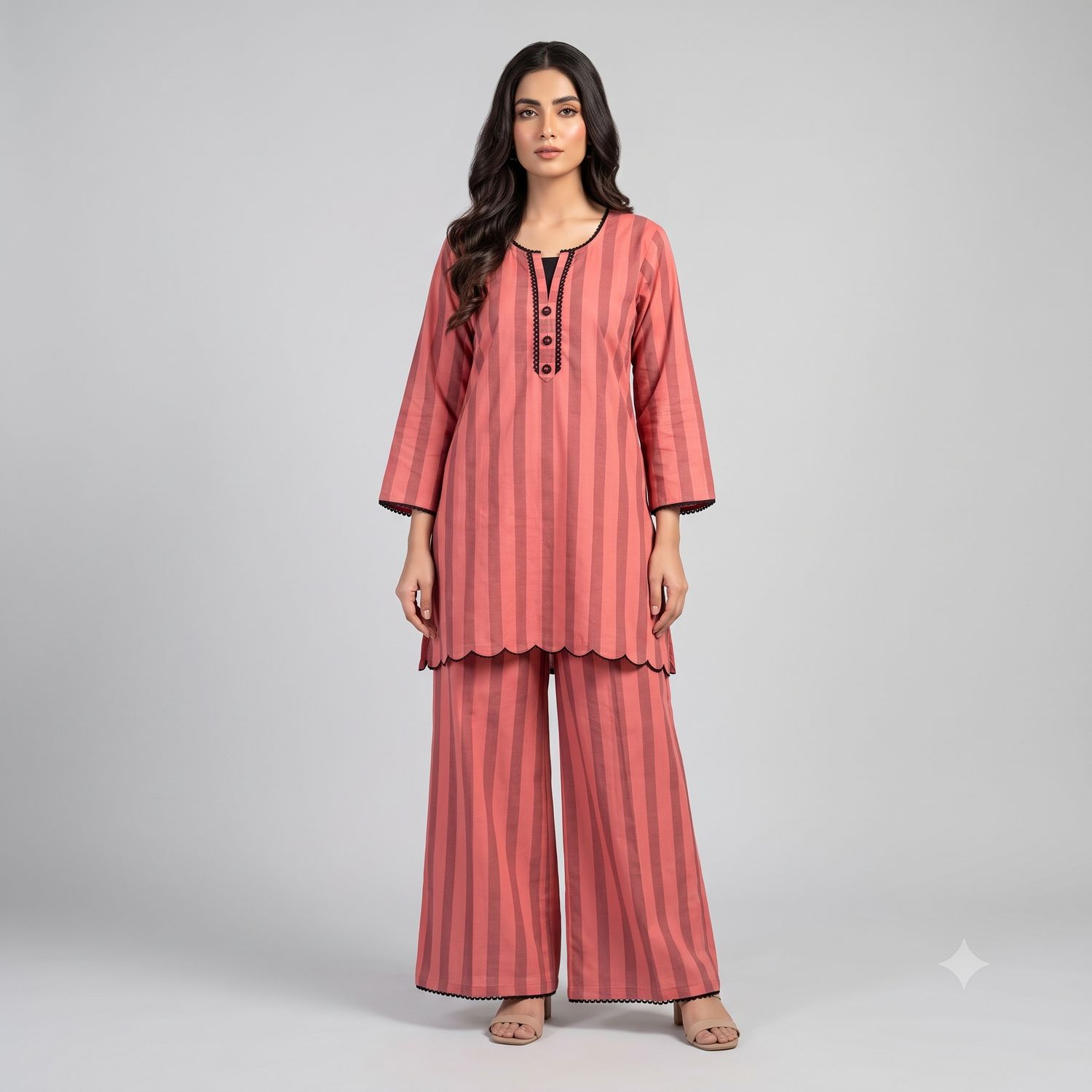 JEEL Kurti & Palazzo Set - Tomato Pink JEEL Kurti & Palazzo Set - Tomato Pink