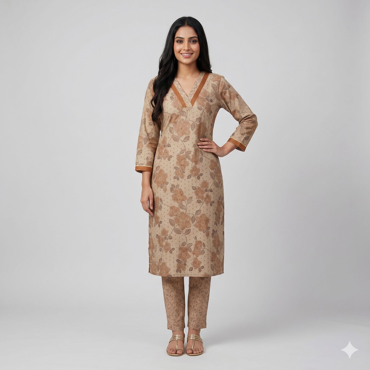 JEEL Kurti & Pant Set - Dusty Brown JEEL Kurti & Pant Set - Dusty Brown