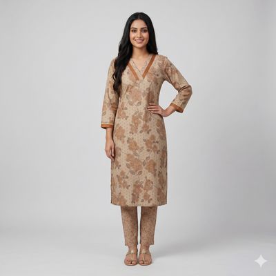 JEEL Kurti &amp; Pant Set - Dusty Brown