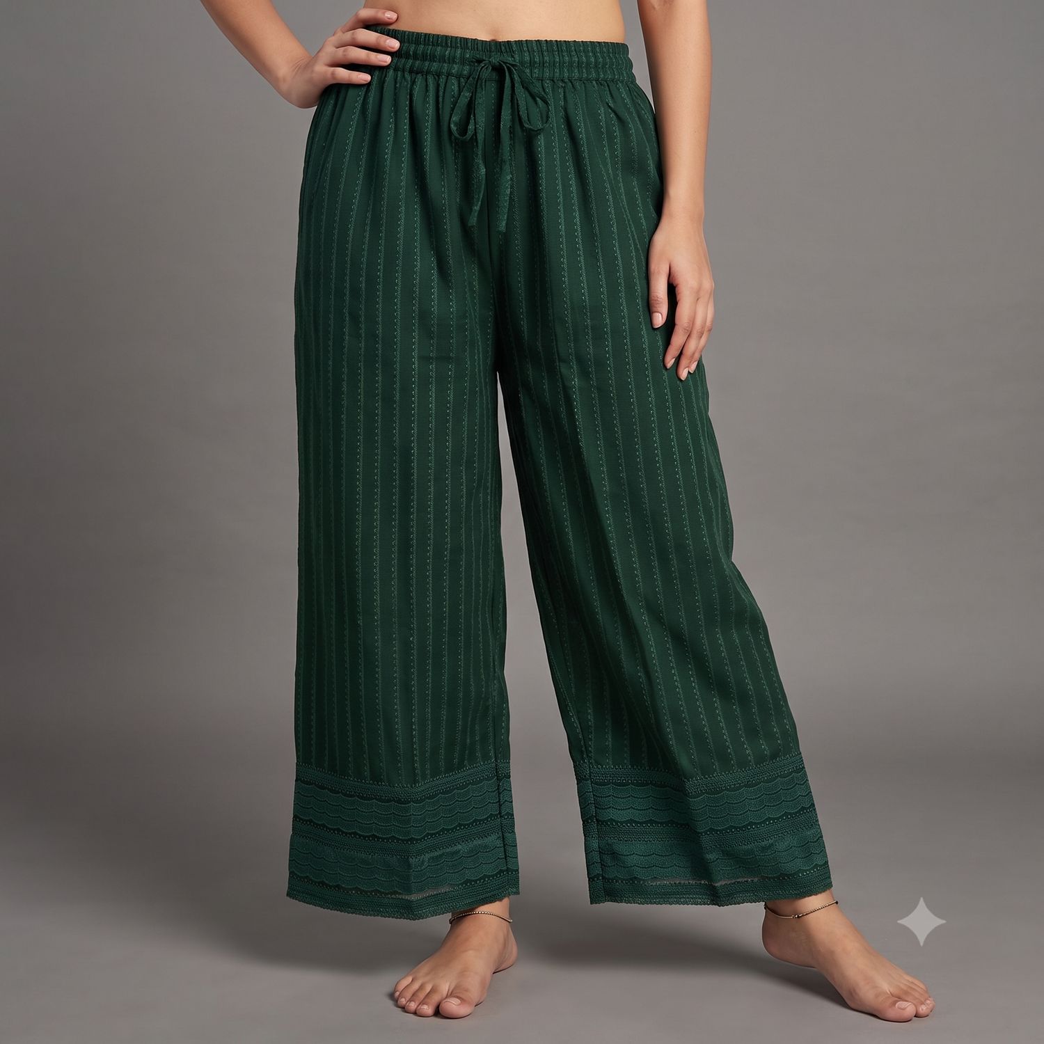 JEEL Chikan Palazzo - Forest Green