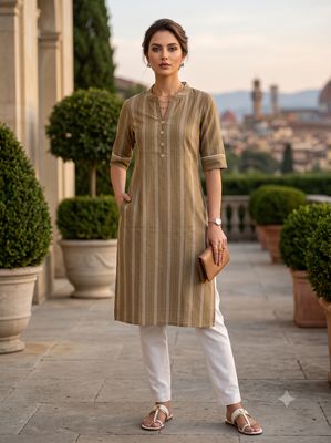 JEEL Kurti &amp; Pant Set - Khaki Brown
