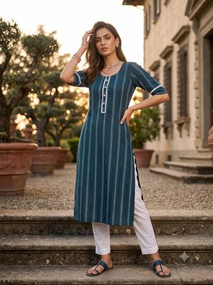 JEEL Kurti &amp; Pant Set - Navy Blue