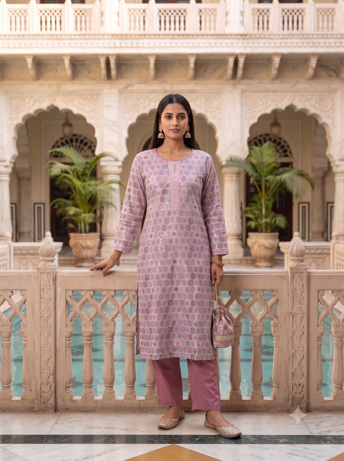 JEEL Kurti &amp; Pant Set - Chikan