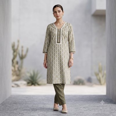 JEEL Kurti &amp; Pant Set - Chikan