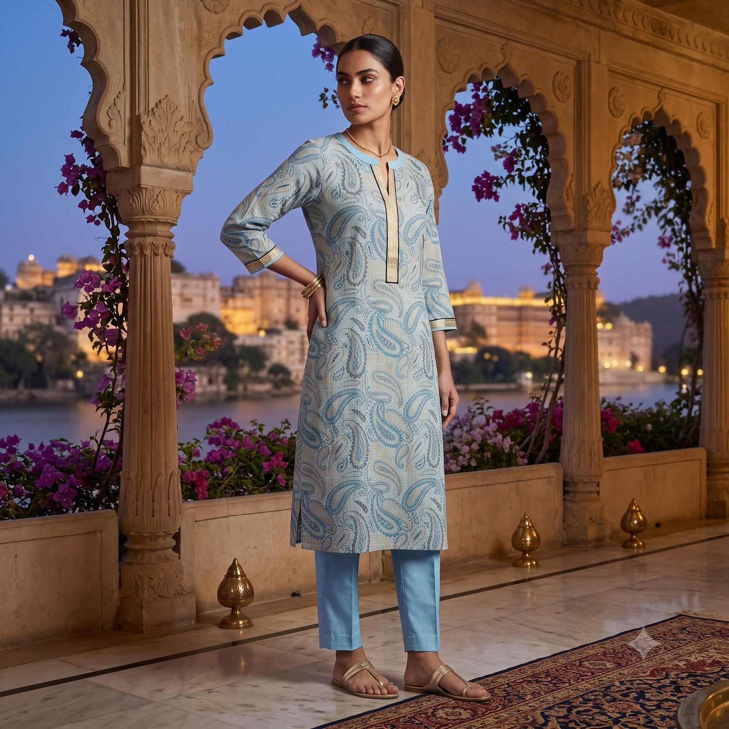 JEEL Kurti &amp; Pant Set - Sky Blue