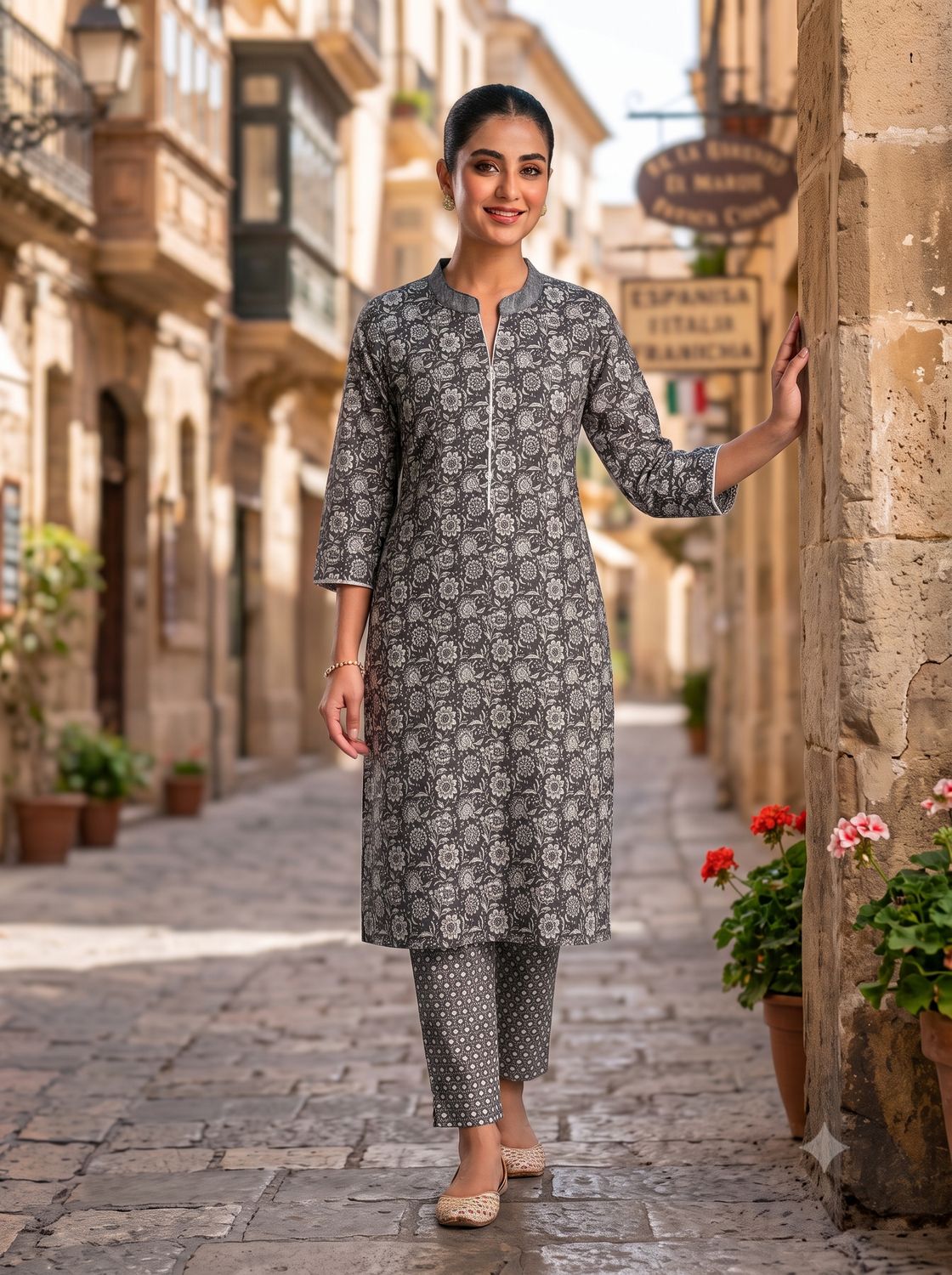 JEEL Kurti &amp; Pant Set - Grey