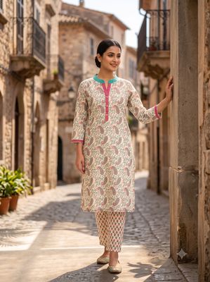 JEEL Kurti &amp; Pant Set - Off White