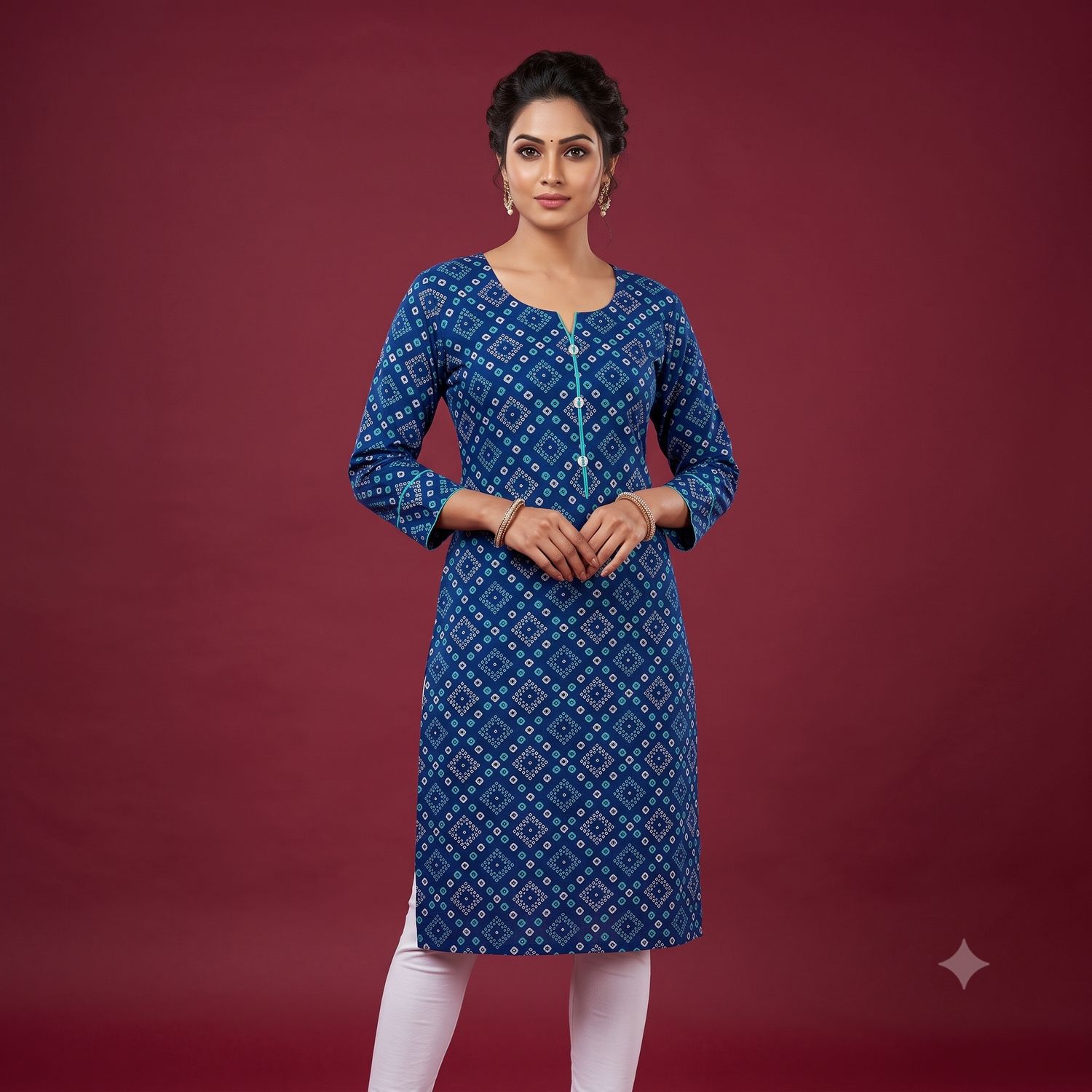 JEEL Casual Kurti - Royal Blue (Bandini Print)