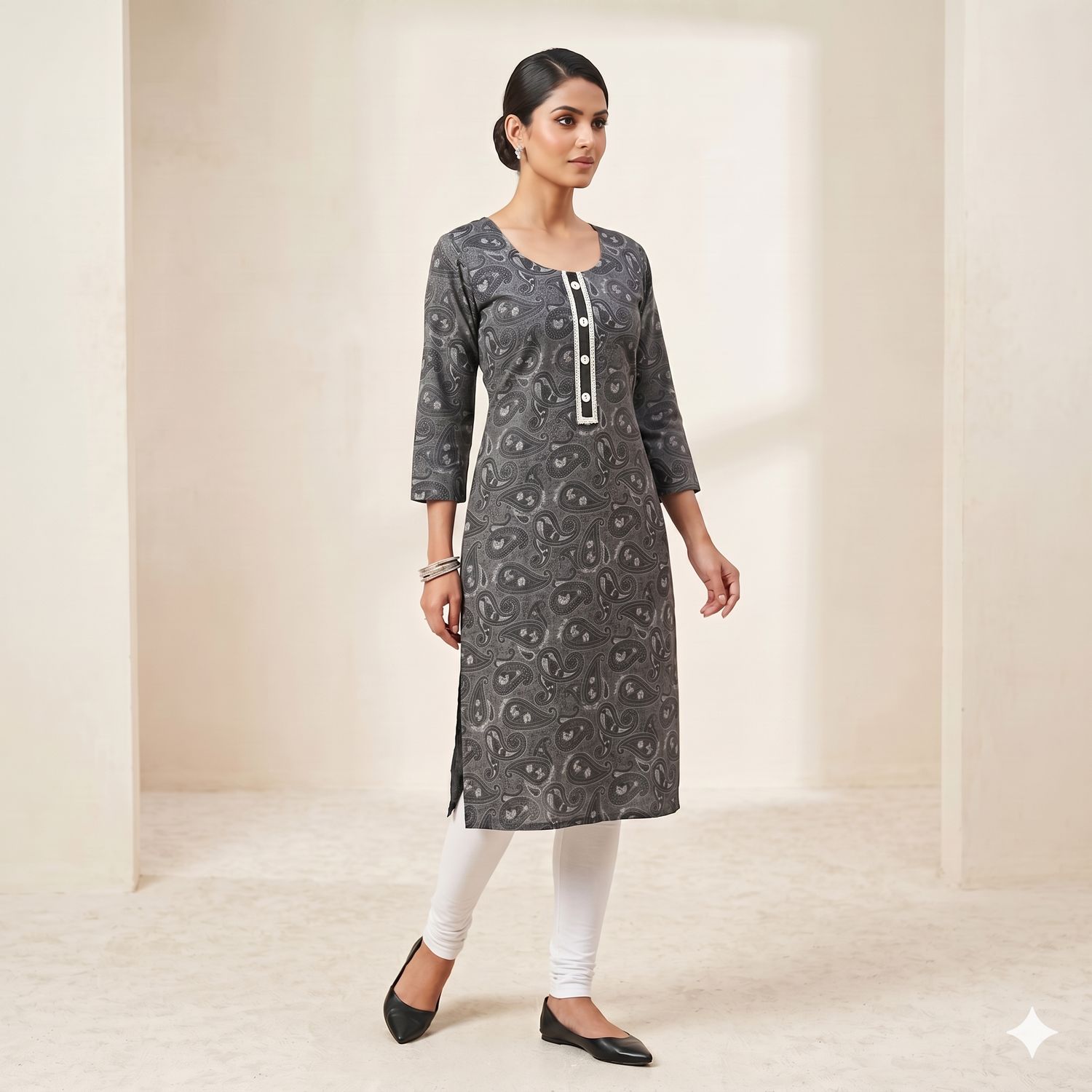 JEEL Casual Kurti - Carbon Black (Print)