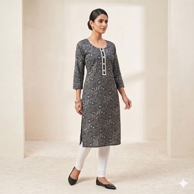 JEEL Casual Kurti - Carbon Black (Print) JEEL Casual Kurti - Carbon Black (Print)