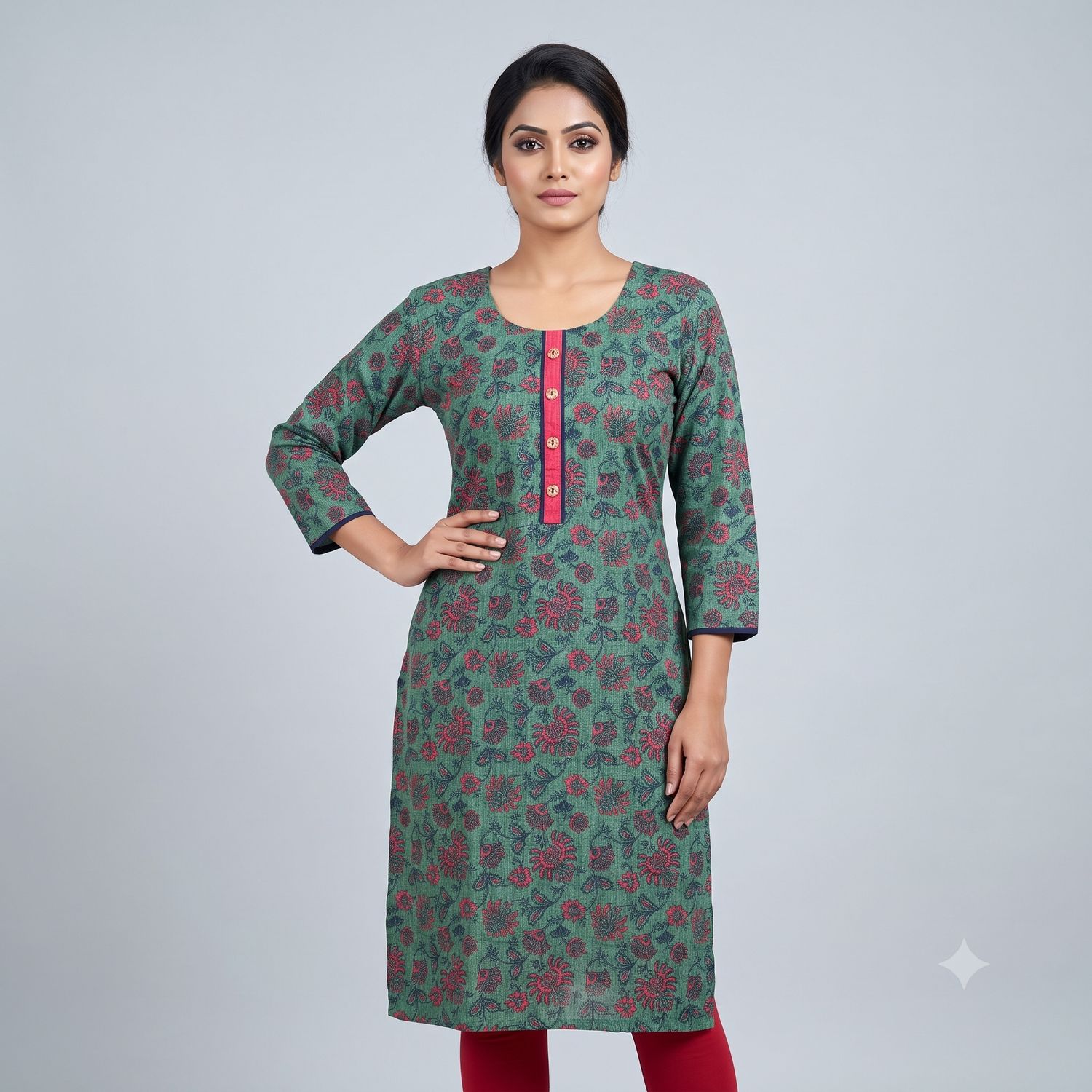 JEEL Casual Kurti - Floral Green (Print)