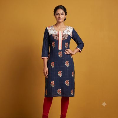 JEEL Urban Kurti - Floral Navy Blue