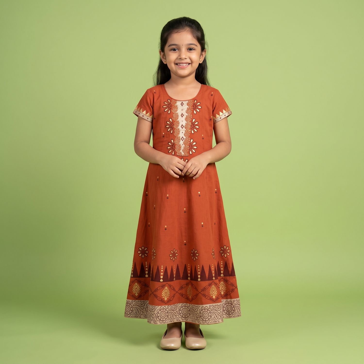 JEEL Children Anarkali - Clay Orange