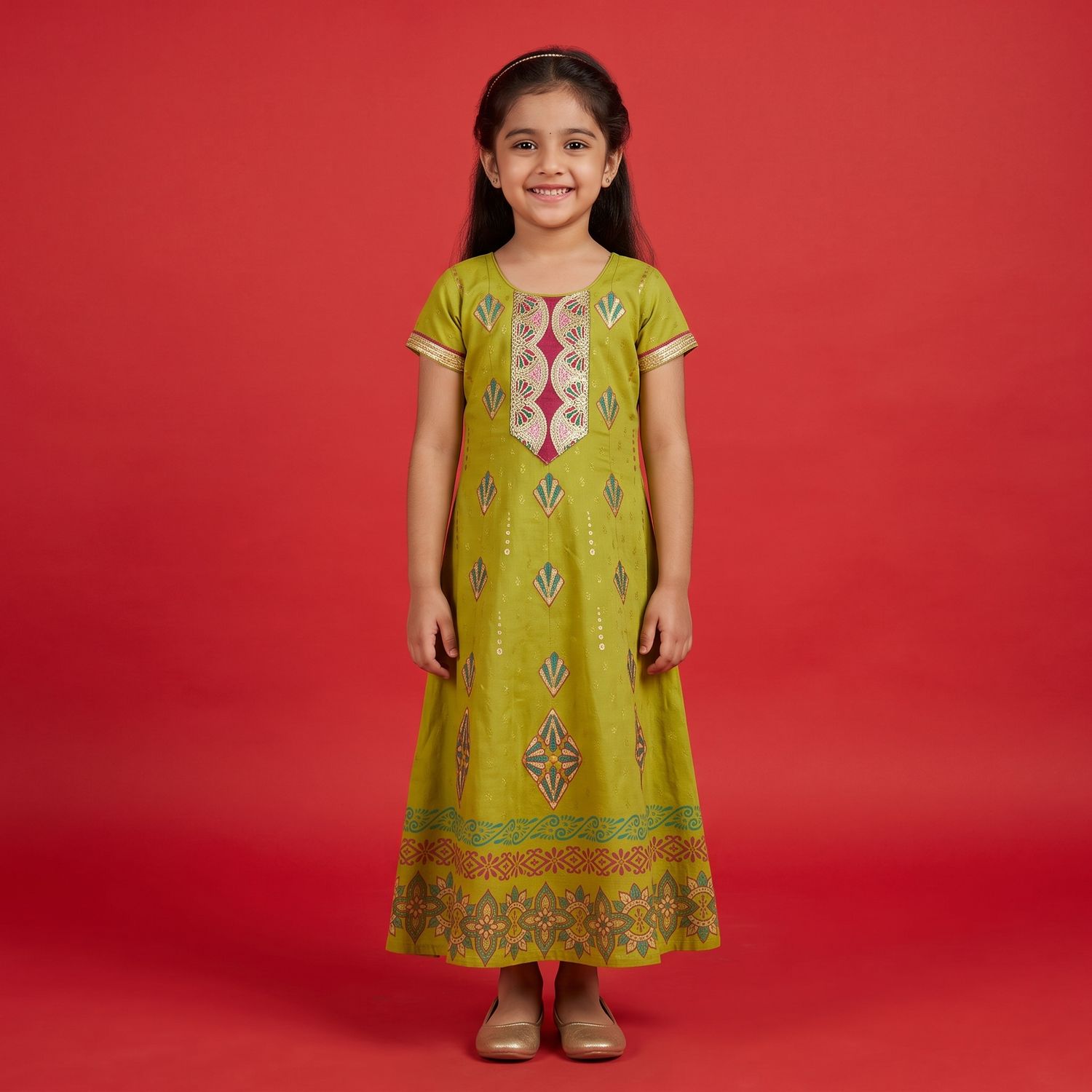 JEEL Children Anarkali - Mehendi Green