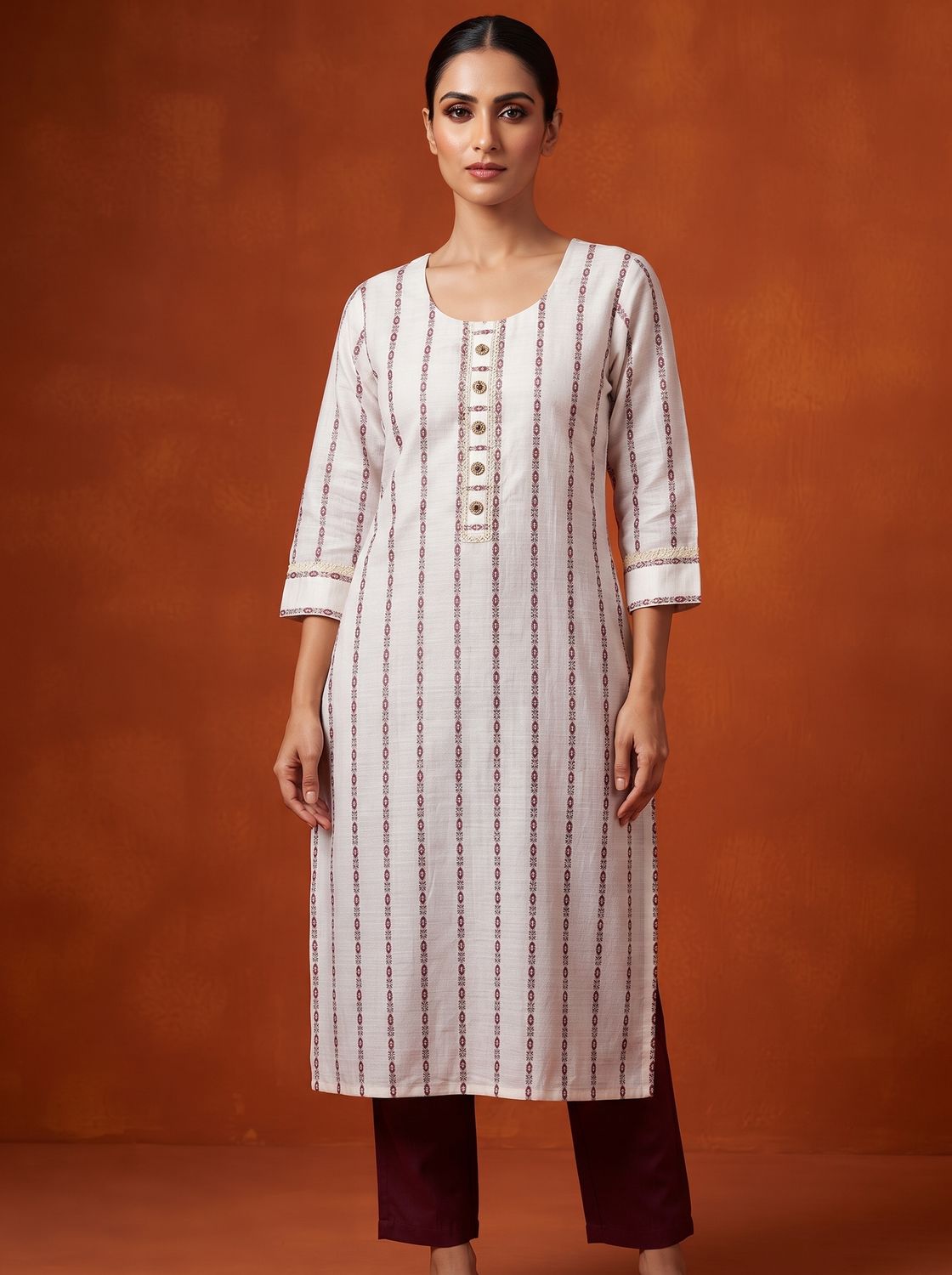 JEEL Kurti &amp; Pant Set - Maroon
