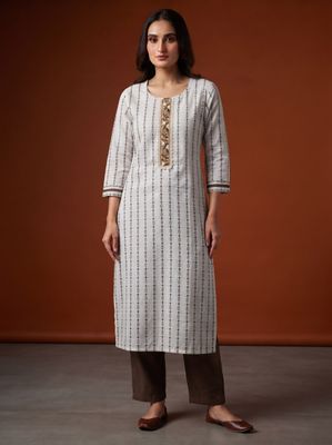JEEL Kurti &amp; Pant Set - Brown (Embroidery)
