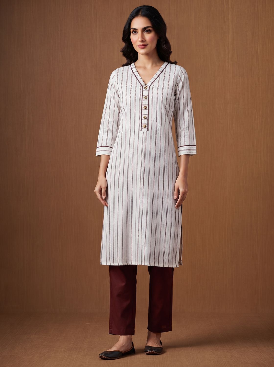 JEEL Kurti &amp; Pant Set - Maroon