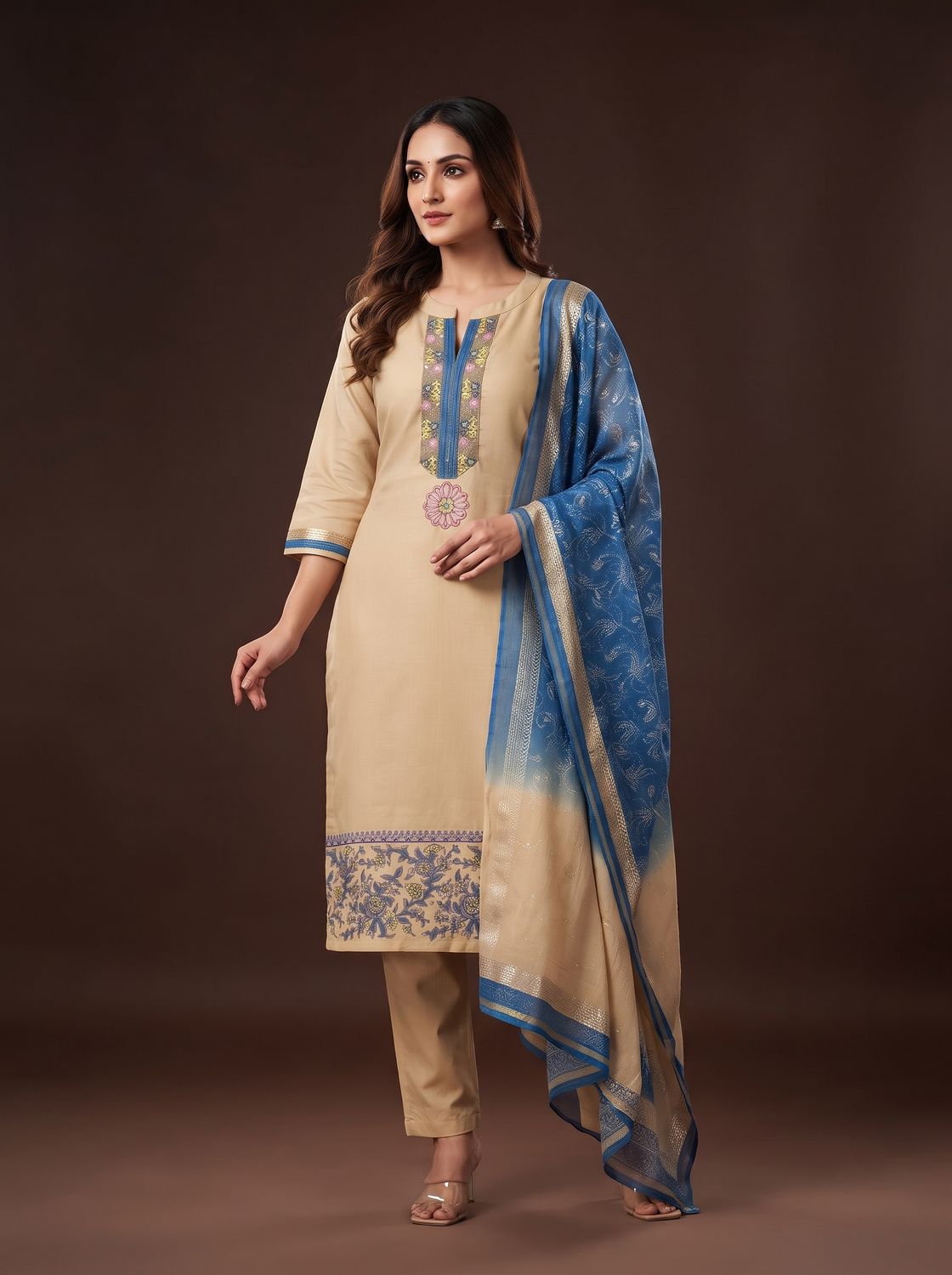 JEEL Punjabi Suit - Classy Beige (Collar)