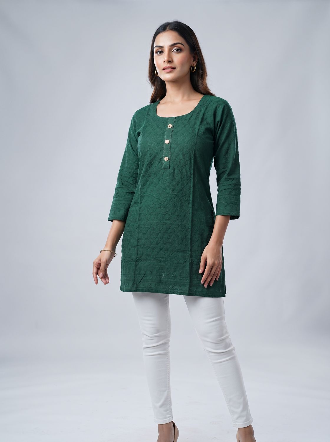 JEEL Short Kurti - Forest Green