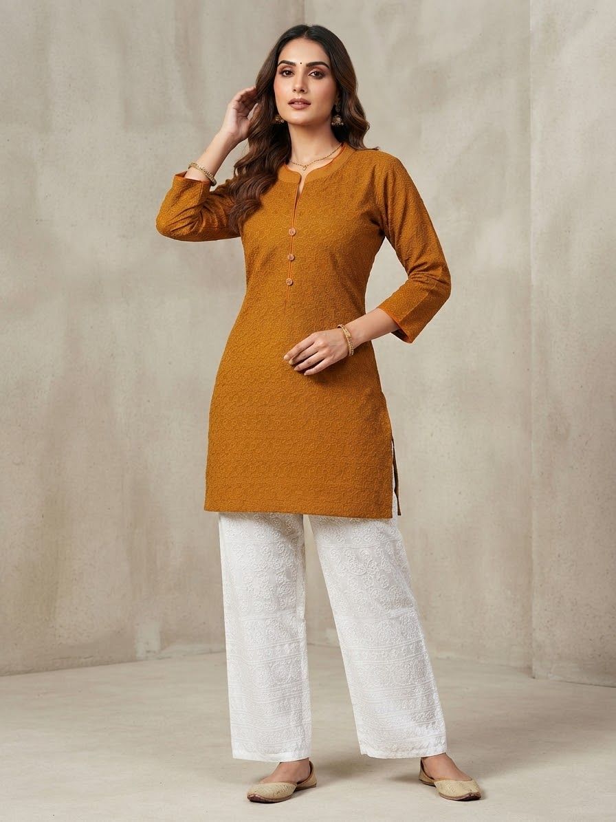 JEEL Short Kurti - Mustard Collar
