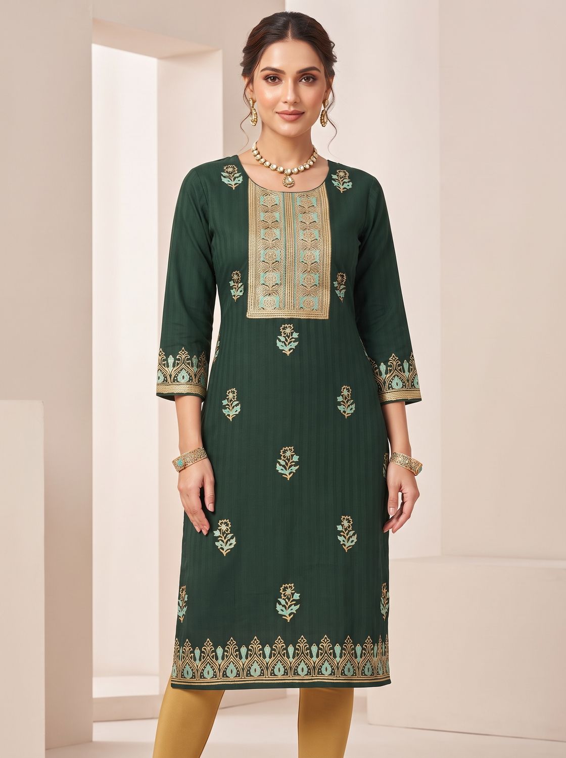 JEEL Classic Kurti - Dark Emerald